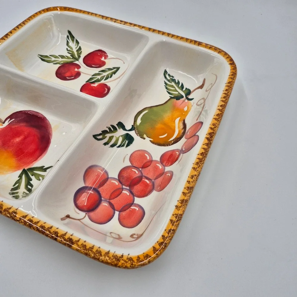 Potter & Smith Fruit Pear Grapes Apple Cherry Chips and Dip Serving Platter Dish